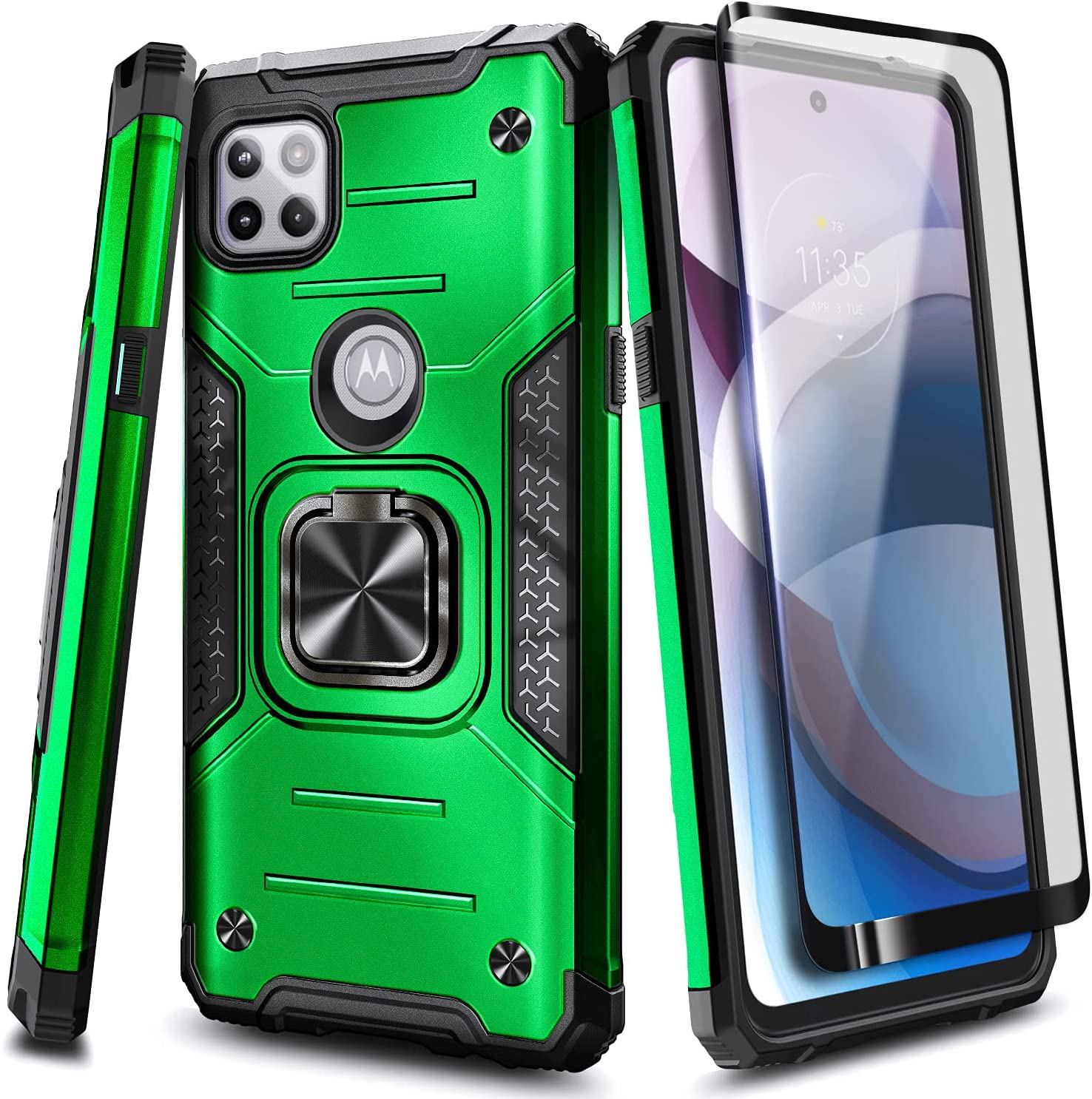 Nagebee Case For Motorola Moto One 5g Ace Moto G 5g With Tempered Glass Screen Protector Full Coverage Full Body Military Grade Magnetic Car Mount Ring Holder Heavy Duty Durable Case Green