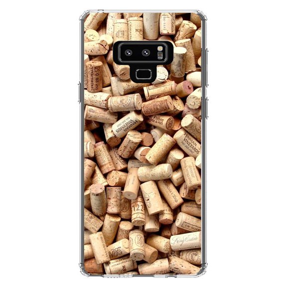 DistinctInk Clear Shockproof Hybrid Case for Samsung Galaxy Note 9 - TPU Bumper, Acrylic Back, Tempered Glass Screen Protector - Wine Corks Image Print - Printed Cork Image