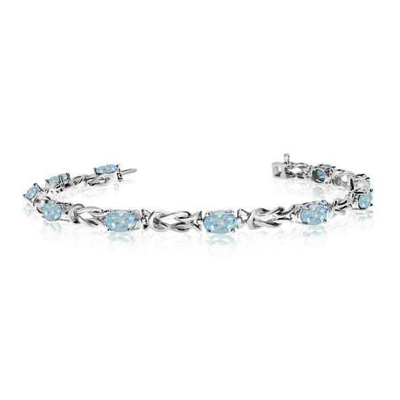 14K White Gold Oval Aquamarine Reef Knot Bracelet