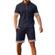 thumbnail image 2 of Conjunto Corto de Hombres, Moda Casual Color Sólido Manga Corta Cordón de Solapa Elástico Conjunto de Cintura, 2 of 9