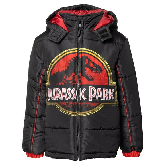 Jurassic Park Big Boys Zip Up Winter Coat Puffer Jacket Black 10-12