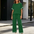 thumbnail image 4 of Mifsaly Comfy Lounge Sets for Women Casual Short Sleeve Crewneck T-Shirt and High Waisted Wide Leg Sweatpants Outdoor Travel Vacation Loungewear Green,XXL, 4 of 7