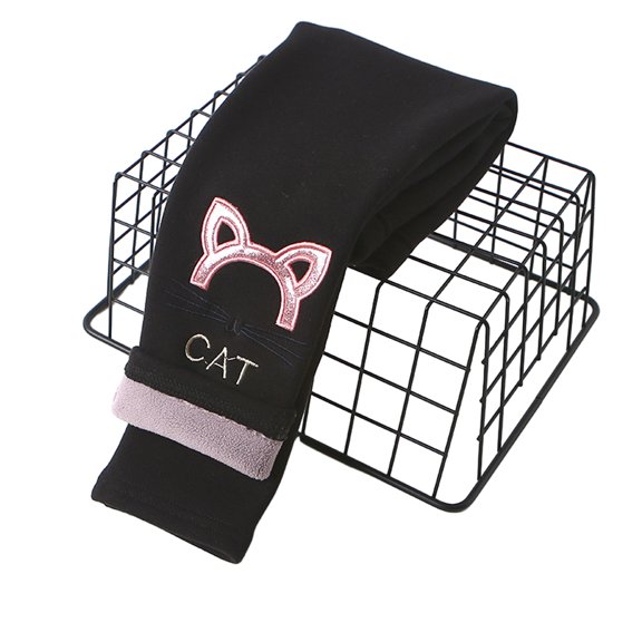 Ougyinr 1-10Y Girls Fleece Lined Leggings Cotton Kitty Print Thermal Pants Thick Warm Tights Winter Clothes for Kids Baby Toddler
