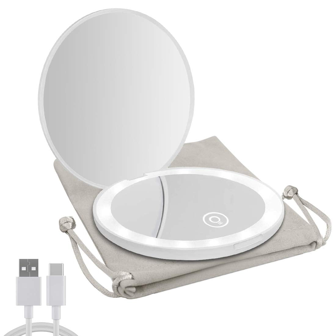Milishow Compact Mirror with LED Light,1x/10x Magnifying Rechargeable Mirror,Dimmable Travel