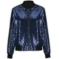 thumbnail image 6 of XFLWAM Womens Bomber Jacket Sparkly Sequin Fitted Zip up Front Blazer Long Sleeve Casual Glitter Fall Winter Cute Outwear Blue L, 6 of 8