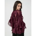 thumbnail image 4 of Women Dressy Casual Blouse Business Long Sleeve V Neck - Tops Office Work Outfit Wine Red M, 4 of 9