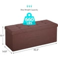 thumbnail image 2 of BOBOKY 43Inches Storage Ottoman Bench, Folding Footrest Padded Seat, Storage Chest Long Shoes Bench with Divider, Holds up to 660 lbs, for Living Room, Entryway, Bedroom, Brown, 2 of 6