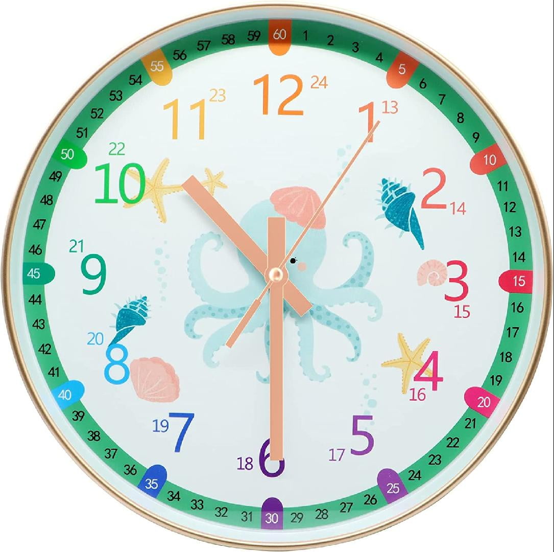 Learning Clock for Kids 12 inch, Telling Time Teaching Clock, Kids Silent Analog Large Wall