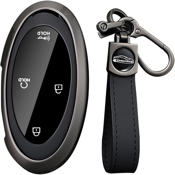Key Fob Cover Compatible with Hyundai Ioniq 5/6/9/Tucson/Kona/Palisade/Santa Fe/Elantra/N/Sonata/Azera 2023-2027 Leather and Metal 5/7 Button Keychain Case Holder Protector,A Black