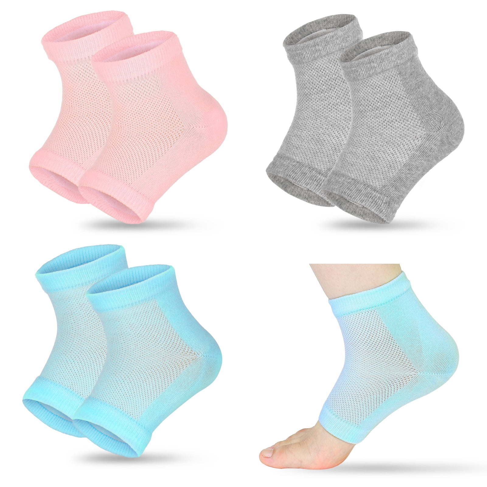HEQUSIGNS 3 Pairs Moisturizing Gel Heel Socks, Vented Toeless Spa Sock for Foot Care Treatment