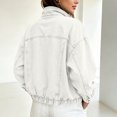 thumbnail image 4 of Women's Vintage Loose Denim Bomber Jackets Full Zip Stand Collar Long Sleeve Casual Coat Elastic Hem Fall Daily Street Jean Outerwear White, 4 of 9