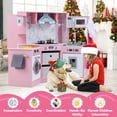 thumbnail image 2 of Costway Wooden Kids Play Corner Kitchen with Realistic Lights & Sounds Lighted Range Hood Pink, 2 of 10