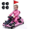 thumbnail image 4 of Cuoote 24V 180W Ride On Car, Electric Ride On Drift Car Toy with Bluetooth, Go Cart for Kids 3-10 with Replacement Wheels, 360 Degrees Rotating, High/Low Speed, Pink, 4 of 9