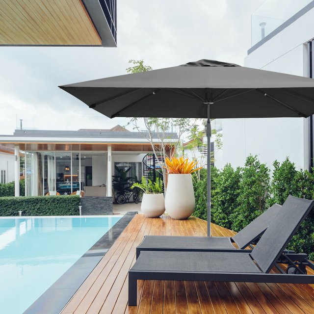 Gymax 10FT Square Offset Patio Umbrella Outdoor Aluminum Cantilever Umbrella Grey