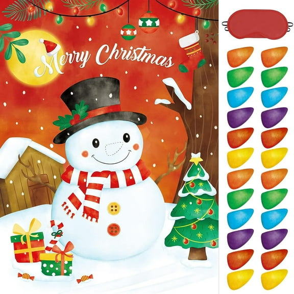 Christmas Party Pin Games Set Pin The Nose on The Snowman Pin The Beard on The Santa Claus Pin The Nose on The Reindeer for New Year Xmas Party Supplies(Snowman)