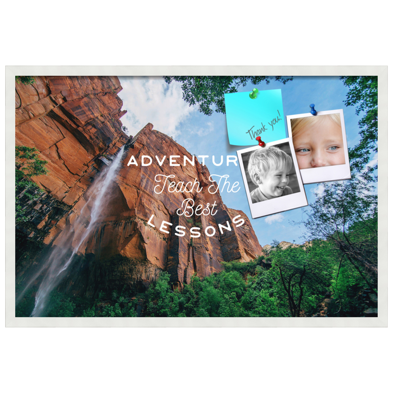 PinPix 36x24 Custom Cork Bulletin Board Adventures Teach Poster Board Has a Fabric Style Canvas Finish, Framed in Adventures Teach, by ArtToFrames (PinPix-1486)