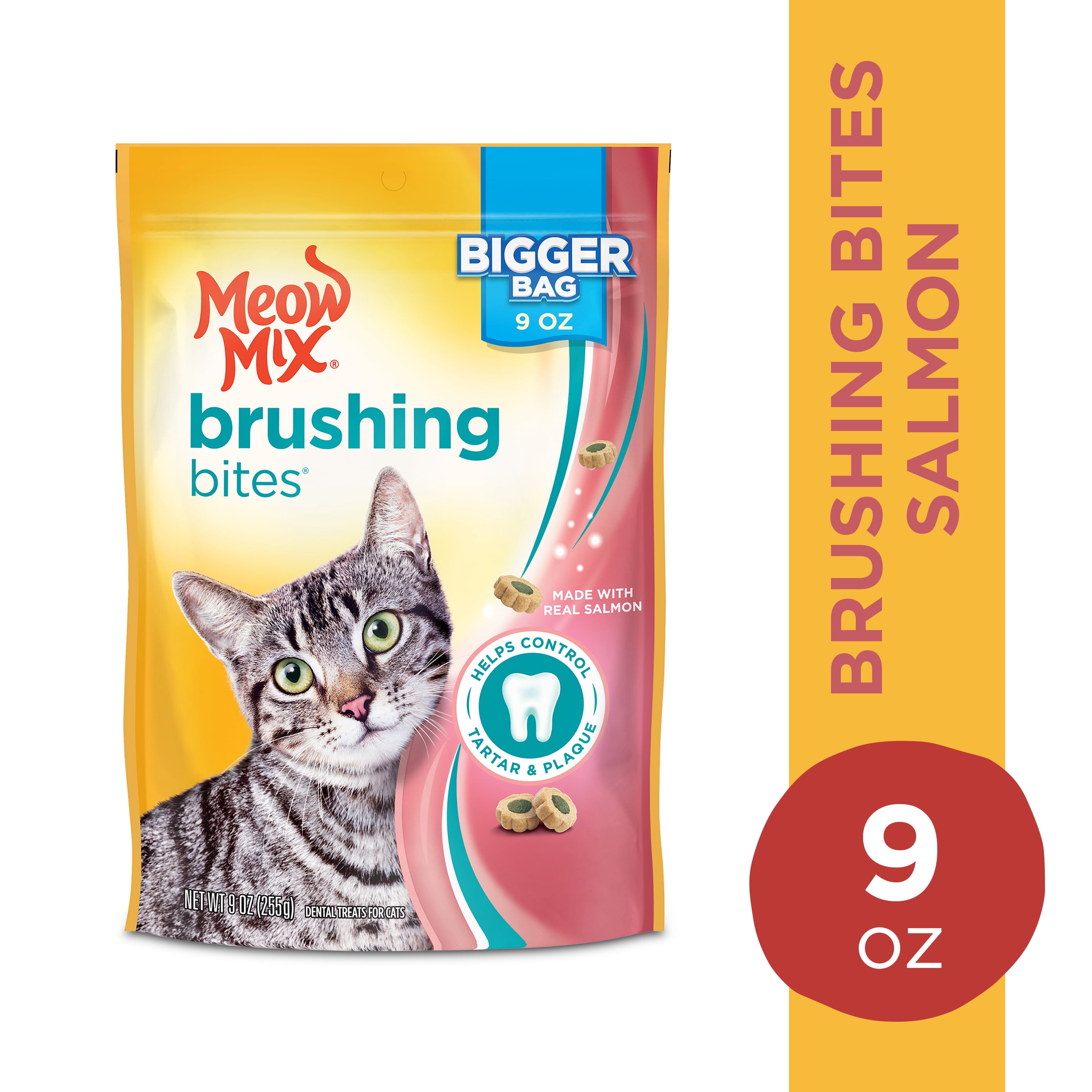 Meow Mix Brushing Bites Cat Dental Treats Made with Real Salmon 9