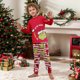 thumbnail image 2 of Moonsky Family Matching Sets Pajamas, Loungewear Outfits,Christmas Tree Print Family Matching Red Long Sleeve Tops and Red White Prints Striped Pants Set (Red White) 110, 2 of 5