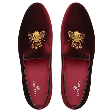 Santimon Mens Dress Shoes Velvet Loafers Slip-on Classic Party Casual Business Shoes Wine 7.5 US