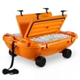 thumbnail image 1 of VEVOR Floating Cooler, 40 QT Floating Ice Chest with Dry Storage, Wheels & Tow Rope, Premium LLDPE Amphibious Drink Cooler for Water & Land, Cruise Stable on Lake, River, Pool, Beach, Kayak, Orange, 1 of 9