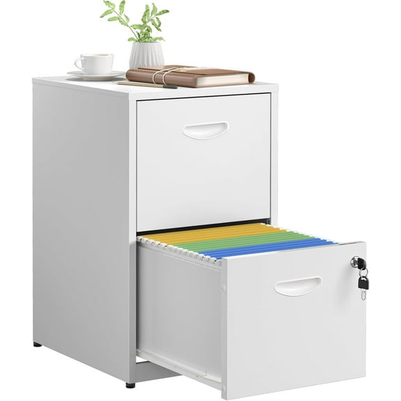 2 Drawer File Cabinet with Lock,White Metal Office Drawers Filing Cabinets for Home Office, Two Drawer Under Desk File Cabinet for Hanging Letter,Easy Assemble