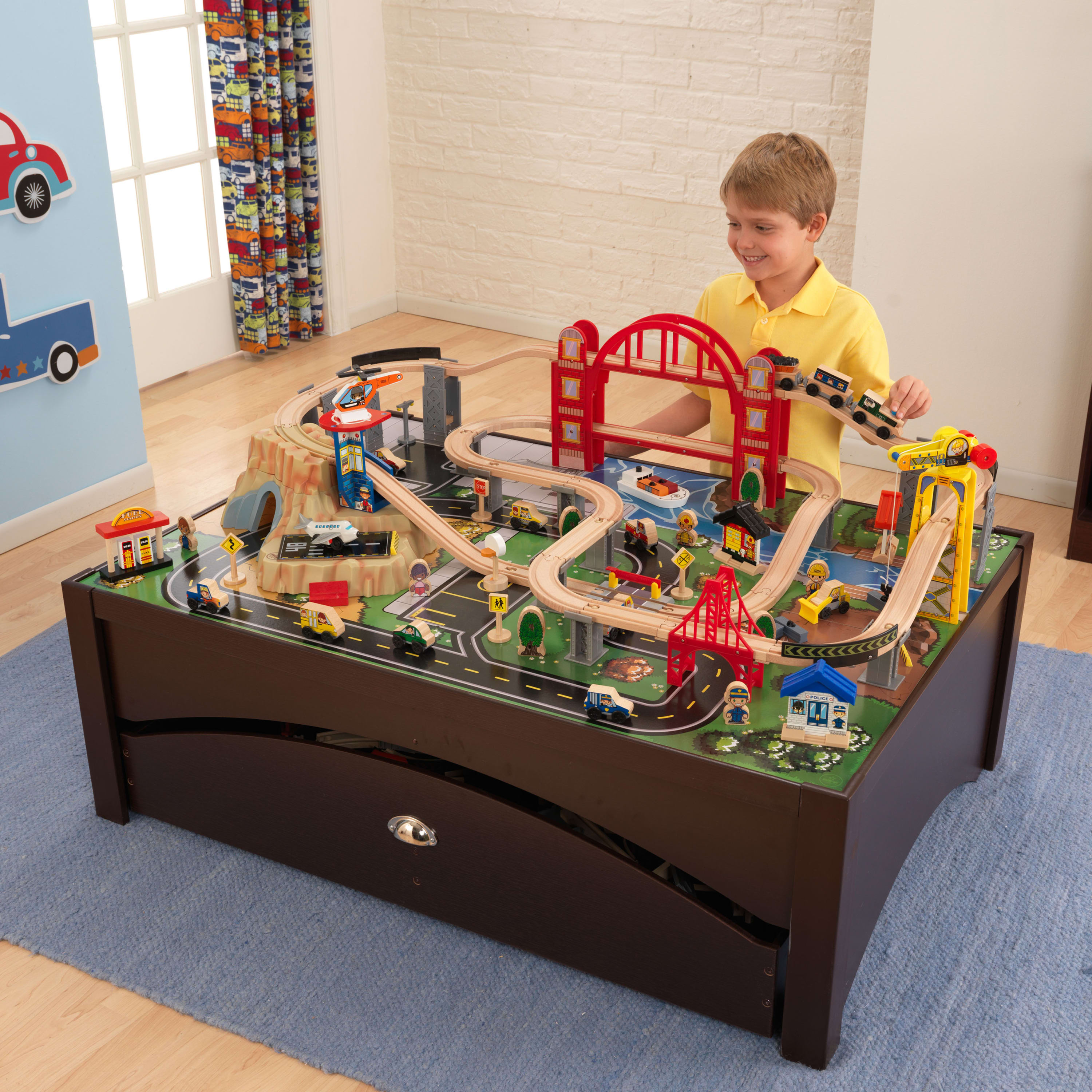 KidKraft Metropolis Wooden Train Set and Train Table with 100 Accessories - image 2 of 10