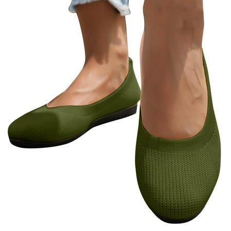 Ballet Flats Shoes for Women  Foldable Knit Women s Flats with Arch Support  Comfortable Shoes for Women Dressy Casual Work Office Army Green 5.5