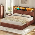 thumbnail image 6 of Farmhouse Queen Bed Frames with Bookcase Headboard, Wood Platform Bed with Storage and Charging Station, Cherry Red Brown, 6 of 13
