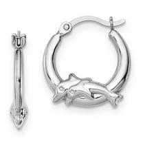 G & W Sterling Silver Rhodium-plated Polished Dolphin Round Hoop Earrings