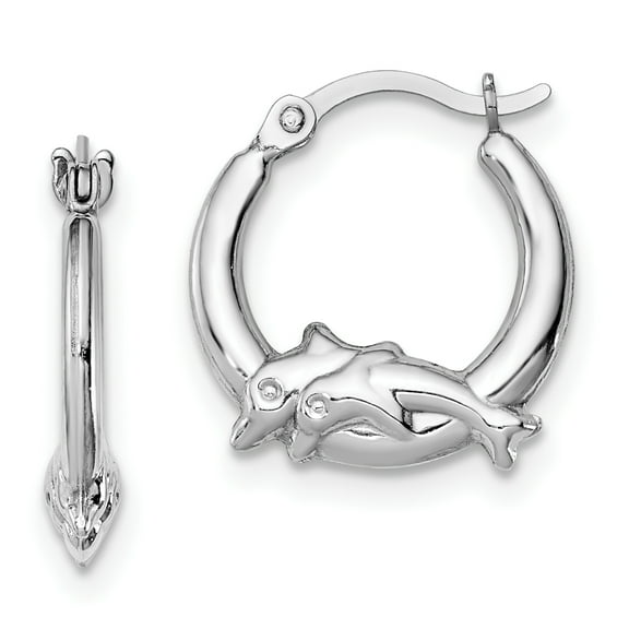 G & W Sterling Silver Rhodium-plated Polished Dolphin Round Hoop Earrings