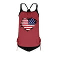 thumbnail image 4 of Brnmxoke Patriotic Swim Suit Women Plus Size Trendy American Flag Bathing Suit High Waist Swim Shorts Tankini Bikini Set Watermelon Red,L, 4 of 5