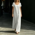 thumbnail image 3 of Bosfbaoi Dresses for Women Square Neck Short Sleeve Loose Flowy Linen Blend Maxi Dress, 3 of 5