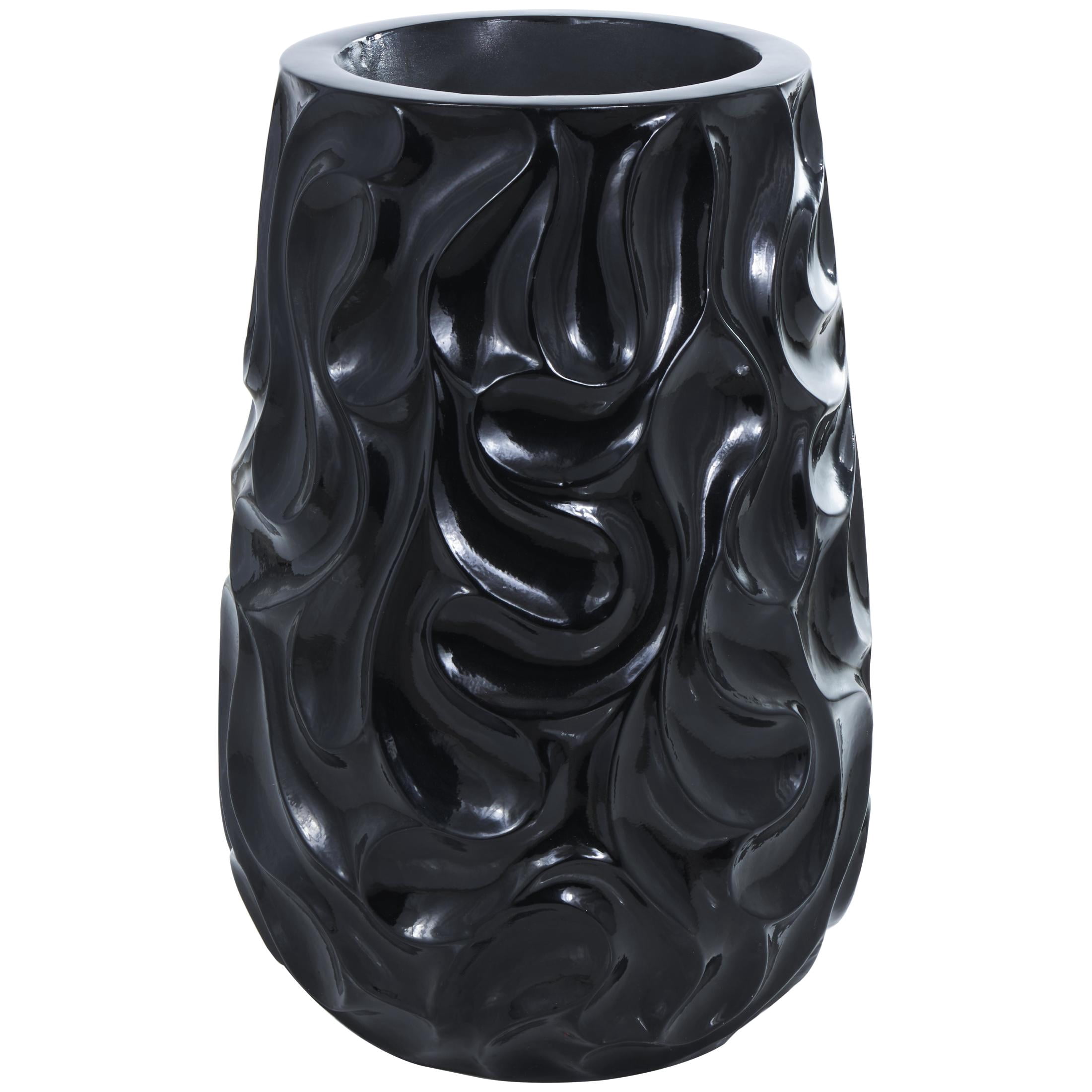 DecMode 24" Abstract Large Wavy Textured Floor Black Resin Vase