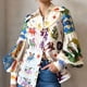 thumbnail image 1 of 2024 Summer Women's New Temperament Commuter Print Lapel Single Breasted Lantern Sleeve Shirt For Women, 1 of 4