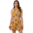 thumbnail image 1 of Conjunto de 2 piezas para mujer con cuello halter floral sin mangas con falda corta Amarillo XL Allegra K, 1 of 5