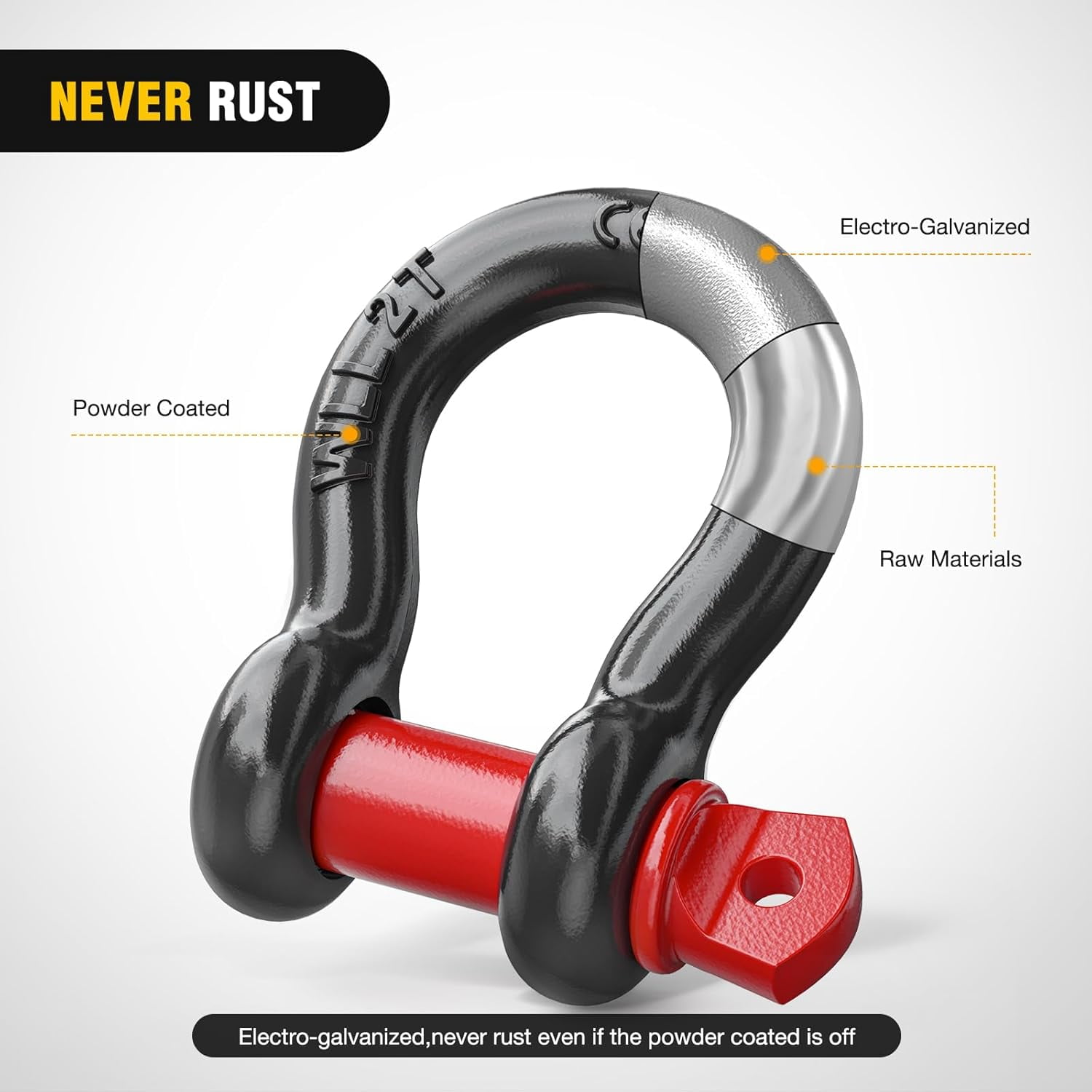 Nilight 4 Pack Small Shackles 1/2" D-Ring Shackle 2 Ton (4409 lbs) Capacity Heavy Duty off Road Recovery Shackle Kit for Cars and Other Applications for Tie Downs, Black Red