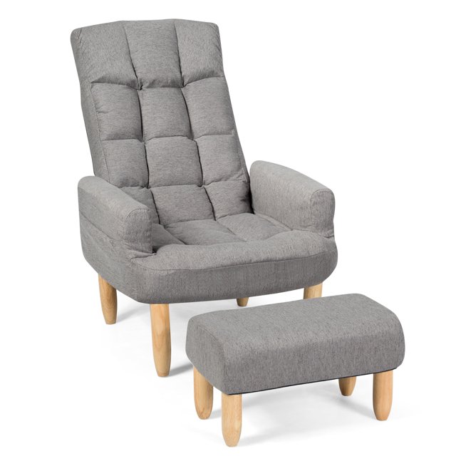 Costway Canapé Paresseux Fauteuil Dossier Réglable & Appui-Tête Salon W/pouf Gris