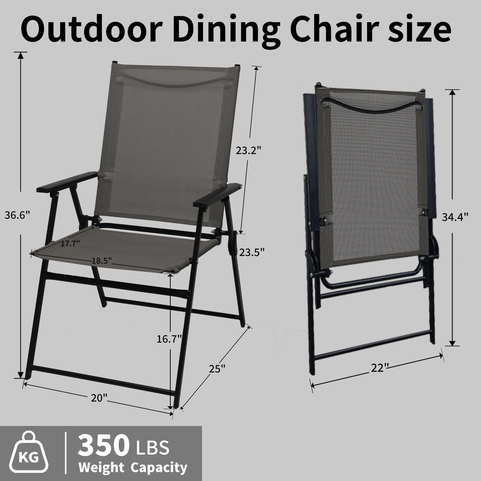 SHGJ&SOFT Set of 2 Folding Chairs，Outdoor Patio Chair with Armrests for Porch Camping Pool Beach Deck Lawn Garden (Gray, 2 PC)