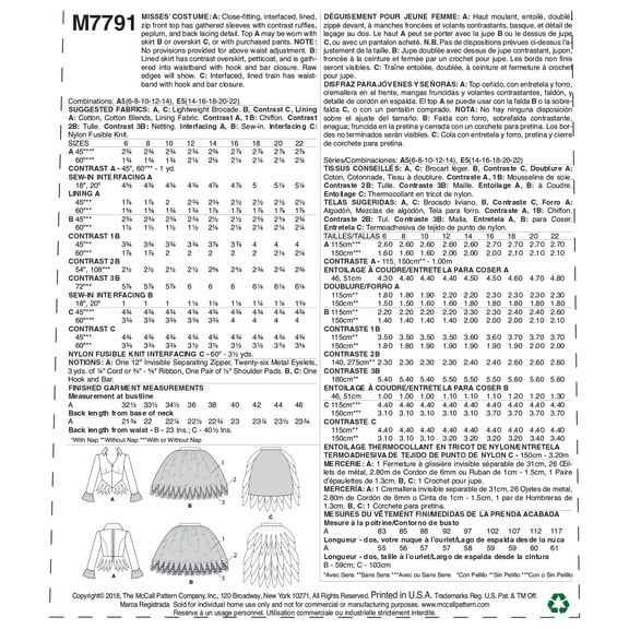 McCall's Sewing Pattern Misses' Costume-14-16-18-20-22