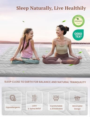 Zonli Japanese Floor Mattress Futon, Foldable Tatami Mat with Cotton Cover, Full 75"x54", Grey