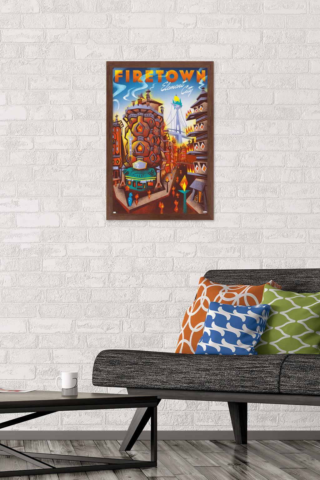 Disney Pixar Elemental - Firetown Wall Poster, 14.725" x 22.375" Framed