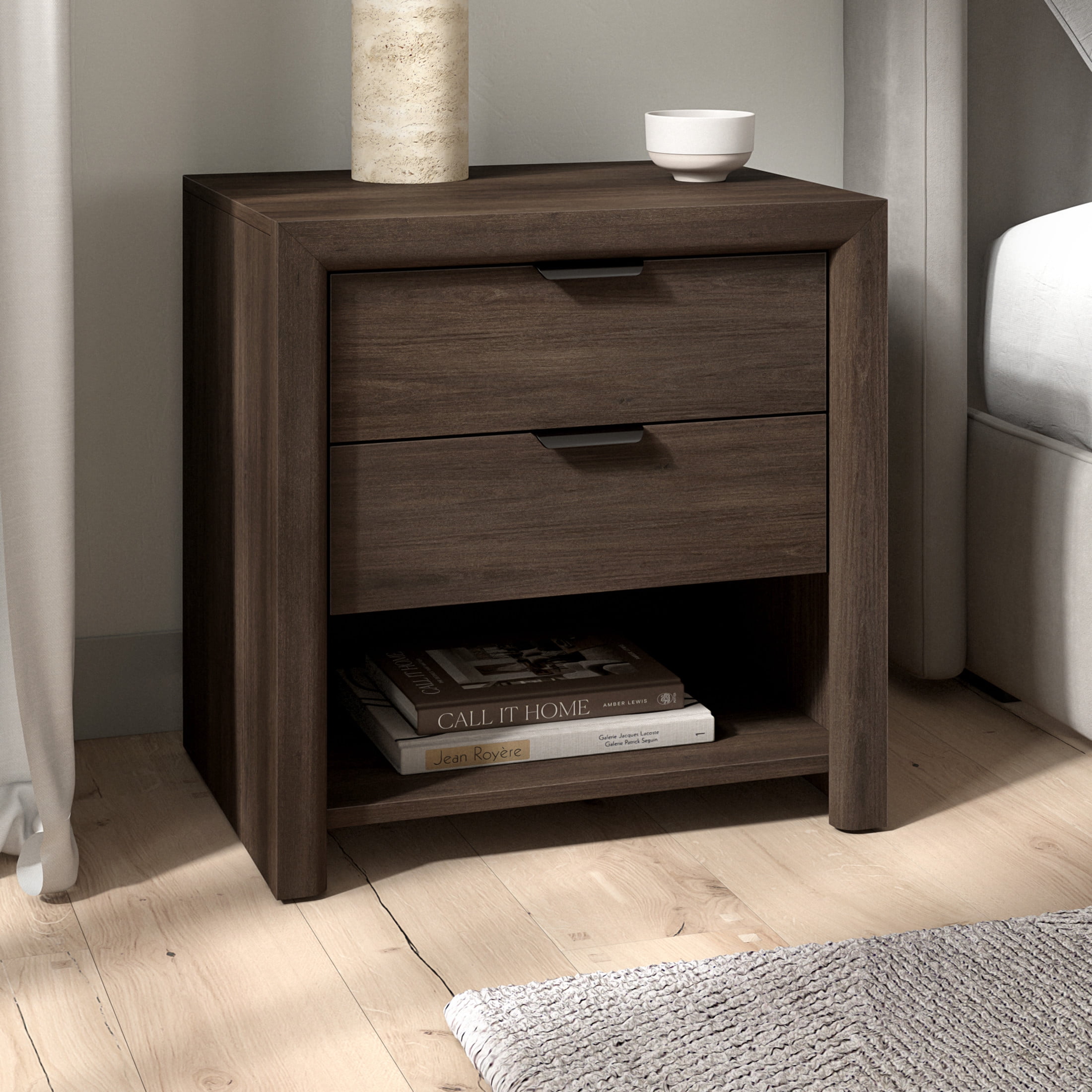 Evelyn&Zoe Modern/Contemporary 24" Wide Brown Oak Nightstand