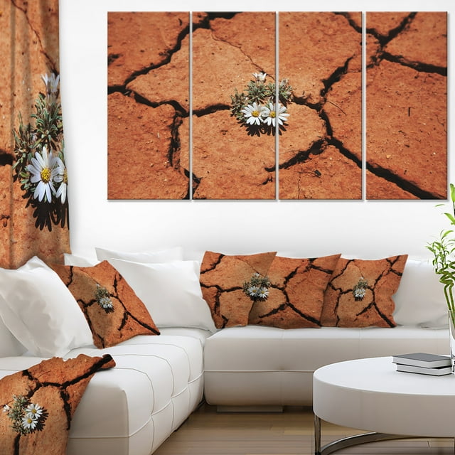 Surviving Flowers on Drought Land - Extra Large Landscape Canvas Art