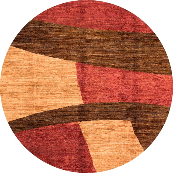 Ahgly Company Indoor Round Abstract Orange Modern Area Rugs, 3' Round