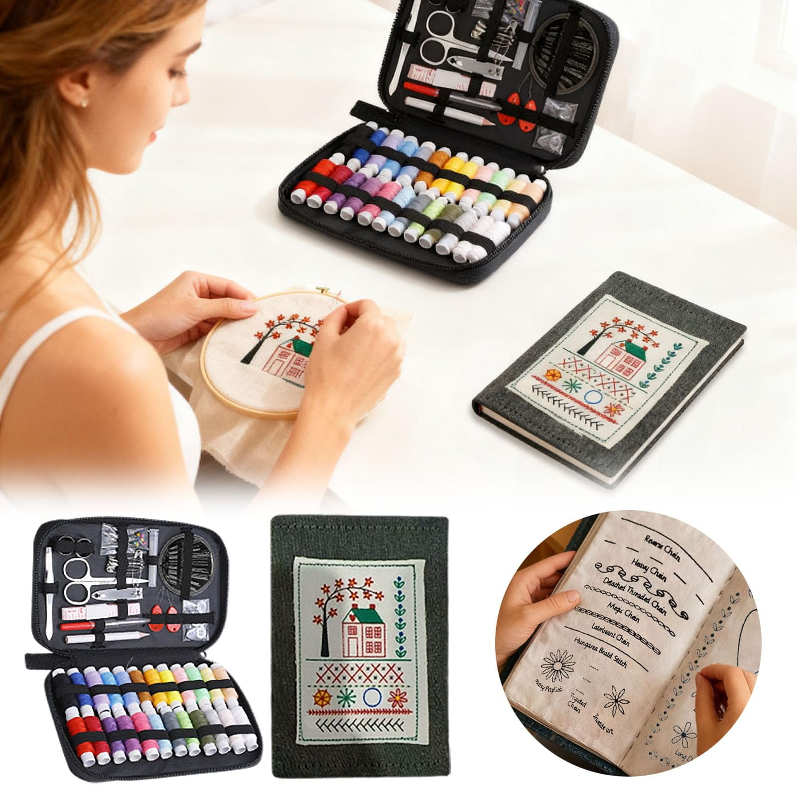 2026 New Embroidery Stitch Book Kit, Portable All Scenario Embroidery Stitch Book, Comes with a Complete Toolkit and Instructional Tutorial, Perfect for Beginners and Craft Lovers (1-Piece Set)