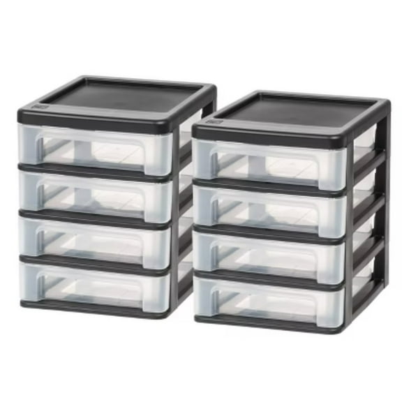 2pk 4 Drawer Desktop Organizer Compact Black: Plastic Stackable Storage & Organization Utility Drawers