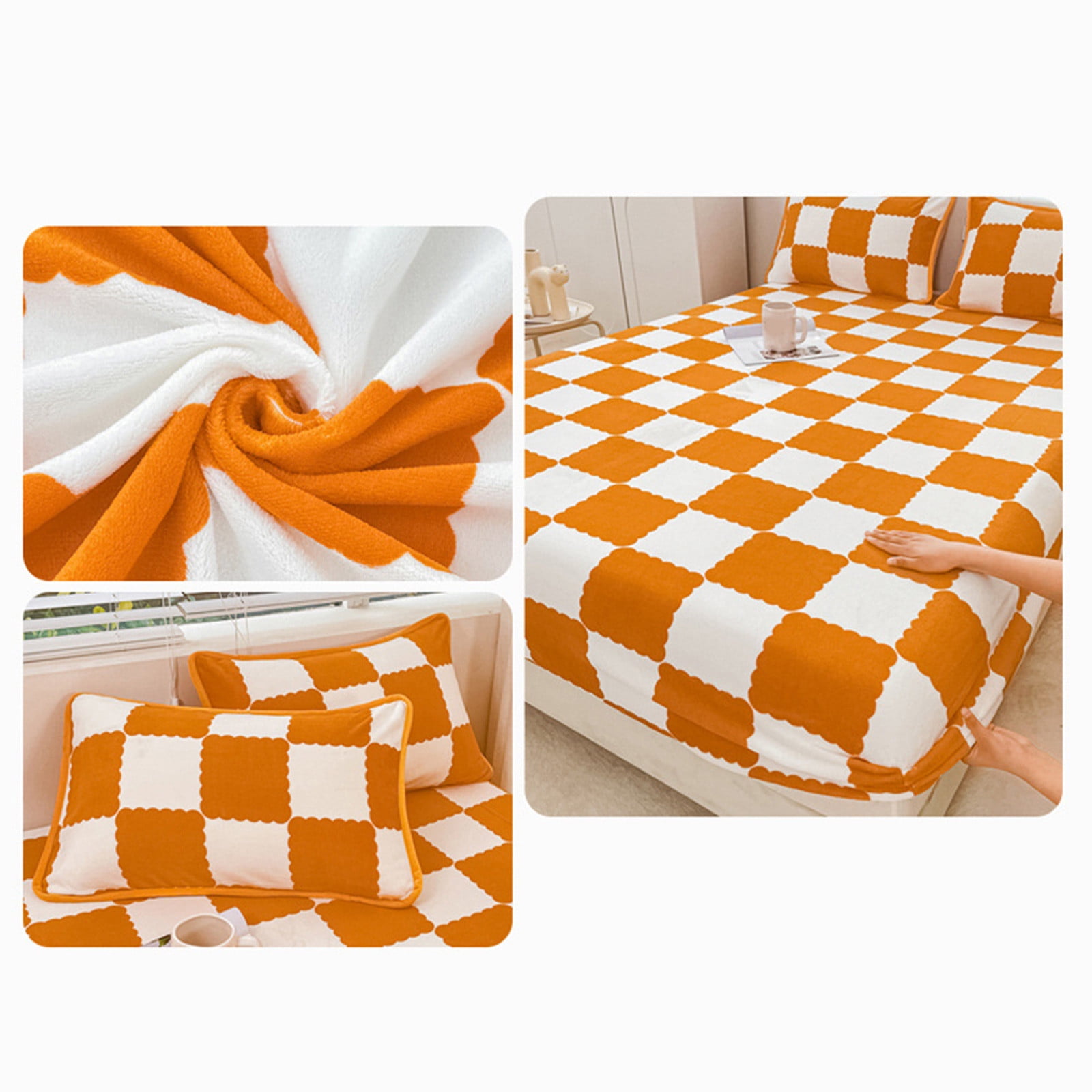 Quilted Fitted Sheet Winter Warm, Checkerboard Pattern Mattress Protector – Breathable Non-Slip Pocket Design, Soft Polyester Bed Cover for Care Bed, Home or Guest Room