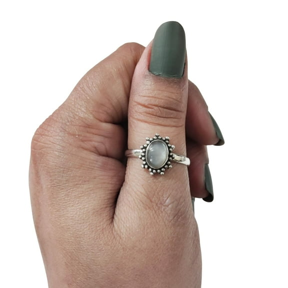 Natural Grey Moonstone Ring, Gray Moonstone Gemstone Ring, June Birthstone, Adjustable Tiny Ring, Toe Ring, 925 Sterling Silver, Womens Bohemian Ring, Christmas, Wedding, Handmade Statement Jewelry