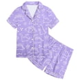 thumbnail image 4 of Pyjama en Satin Imprimé Manches Courtes Ensemble de Hauts Boutonnés Pyjama Classique Ensemble de Pyjama Filles Garçons Filles Mode, 4 of 5