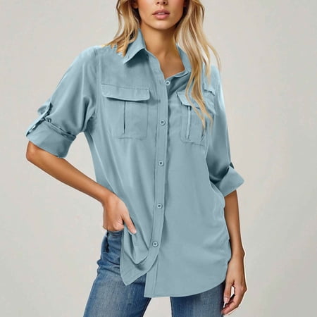 Clearance under 10!Sevevn Women s UPF 50 Long Sleeve Sun Protection Shirts Outdoor Fast Dry Fishing Hiking Travel Shirts Holiday Gift Finder Light Blue XL